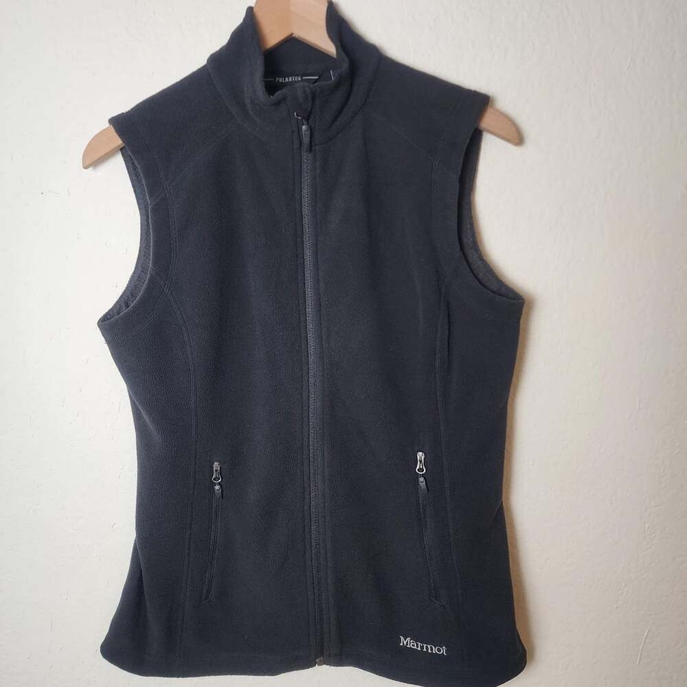 Marmot Fleece Vest Womens Medium Black Polartec Full Zip Pockets Outdoor Layer